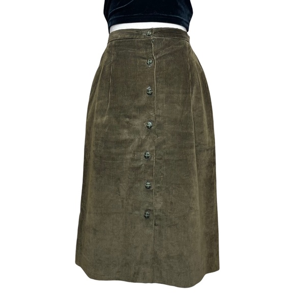 Vintage 70s Green Corduroy Button Through ILGWU Made Skirt - Picture 2 of 10